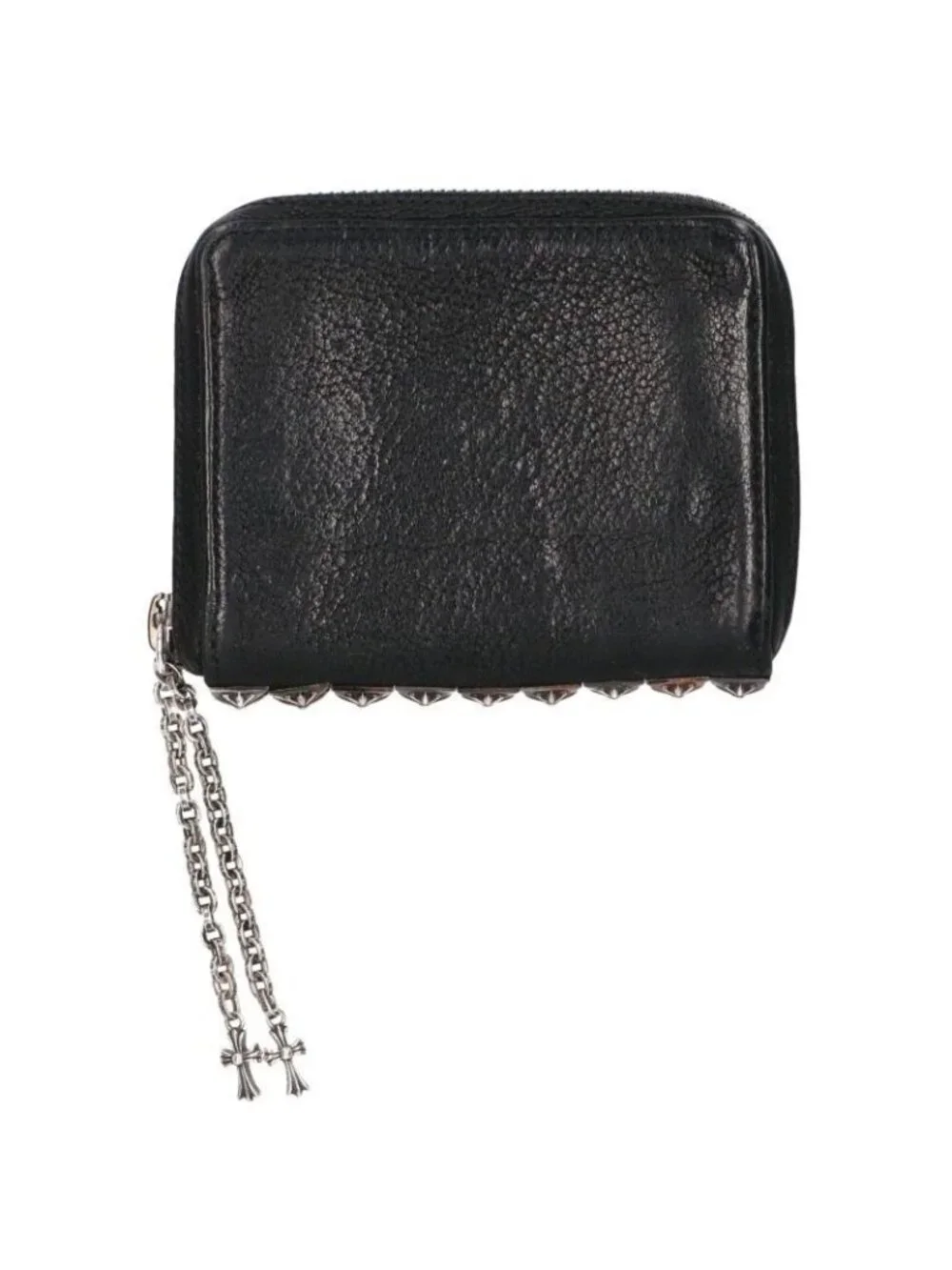 Chrome Hearts 3 Side Zip Pyramid Studs Destroy Leather Wallet
